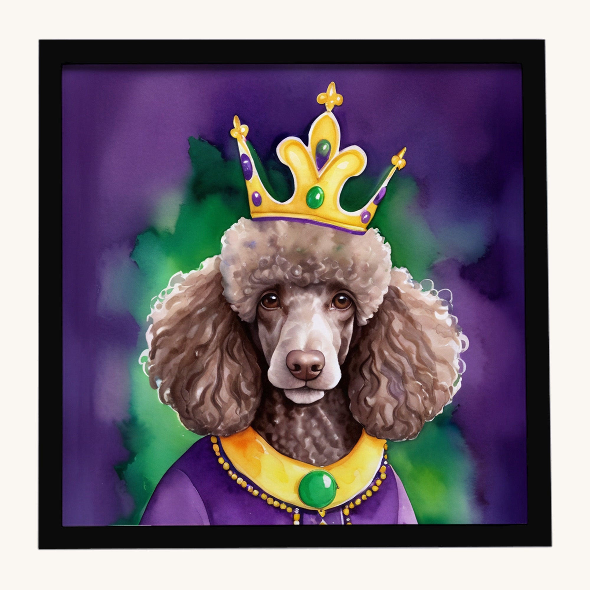Hand-illustrated Chocolate Poodle King of Mardi Gras Metal Print