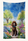 Hand-illustrated Chocolate Poodle Spring Path Kitchen Towel