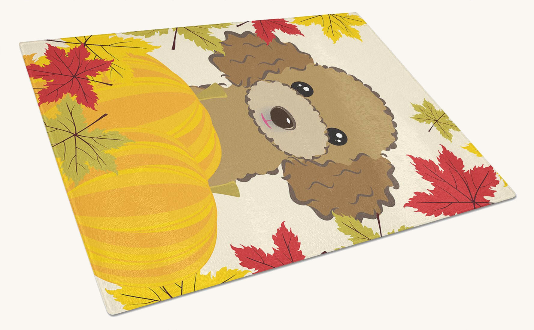 Hand-illustrated Chocolate Poodle Thanksgiving Glass Cutting Board