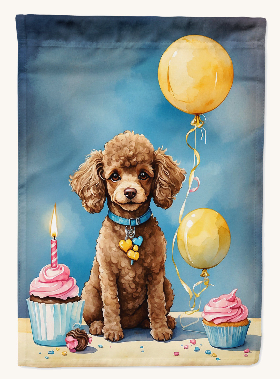 Hand-illustrated Chocolate Toy Poodle Happy Birthday House Flag