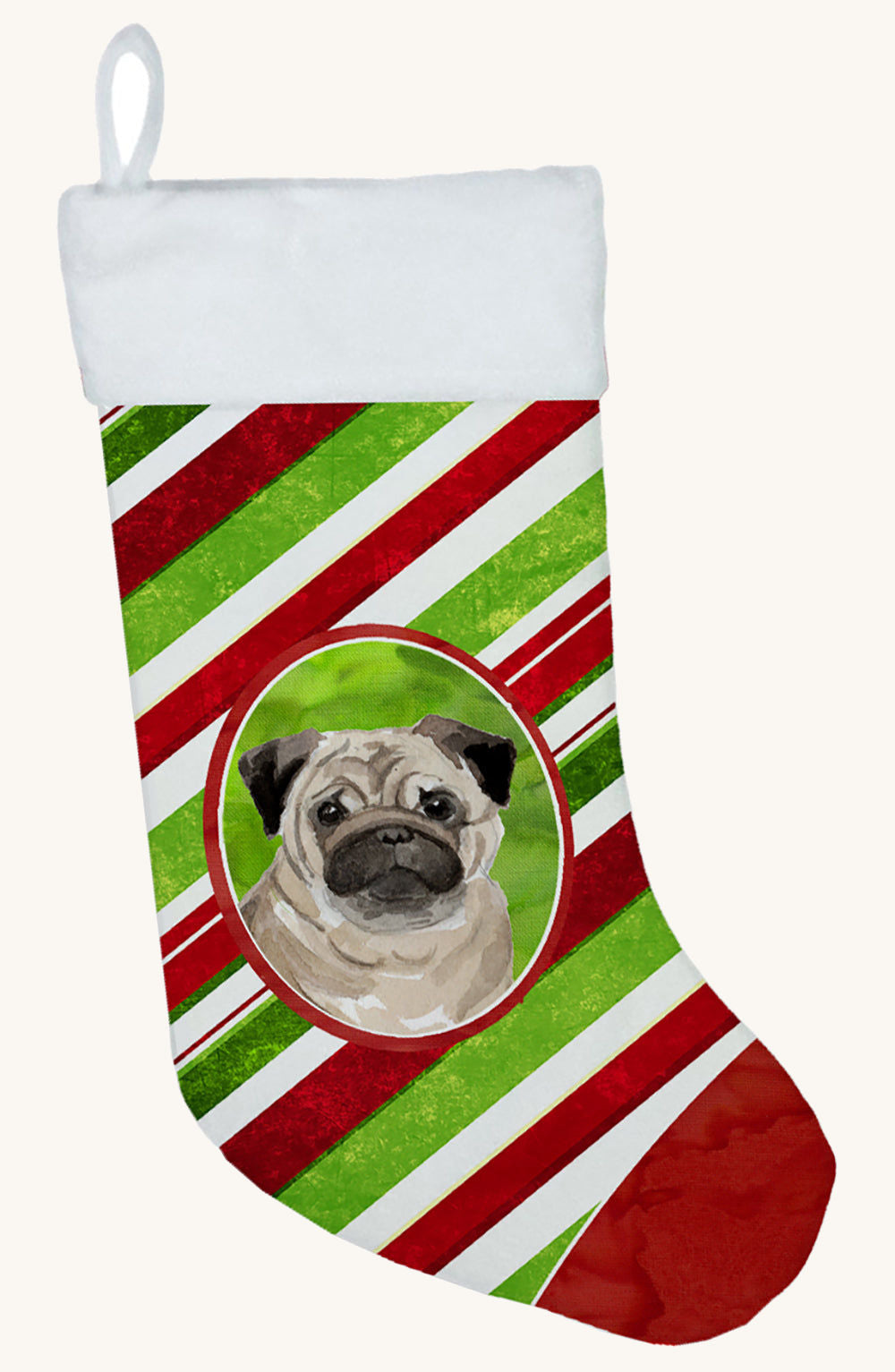 Hand-illustrated Christmas Snowflakes Pug Stocking