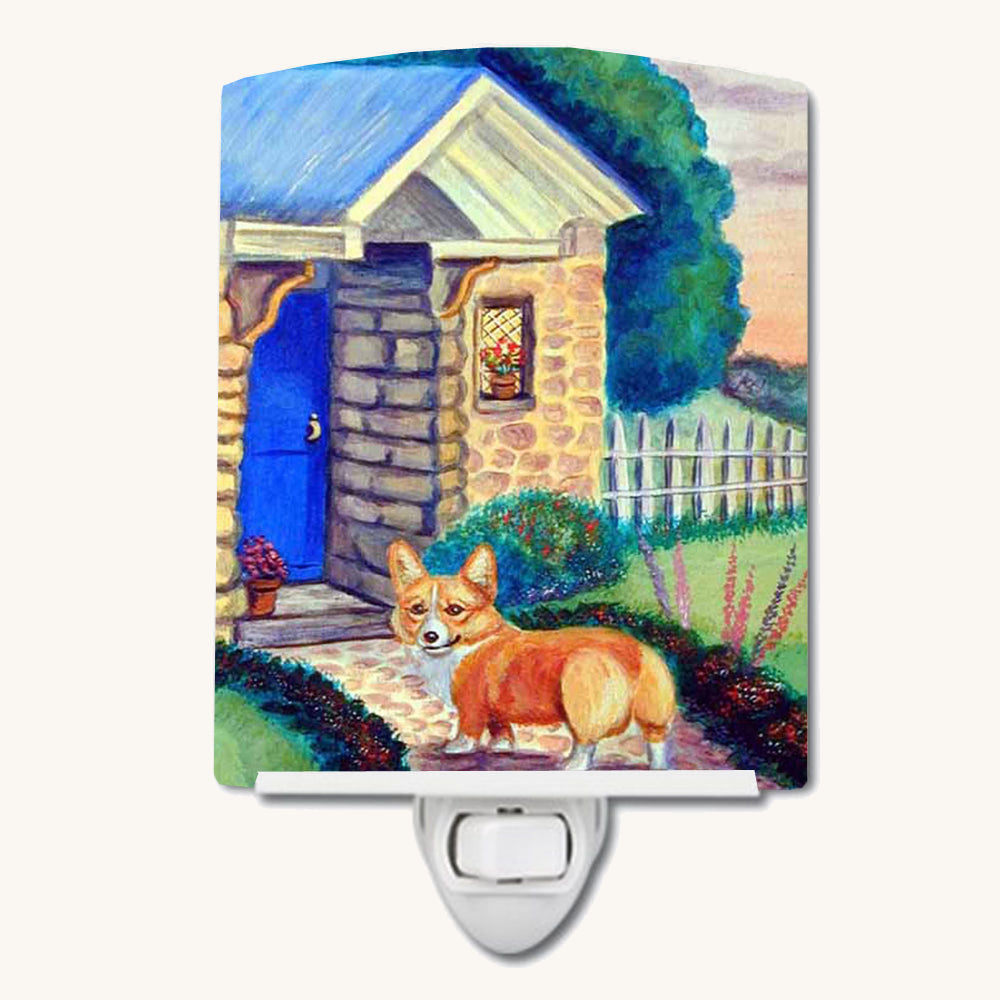 Hand-illustrated Corgi at the Cottage Ceramic Night Light