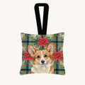 Hand-illustrated Corgi Christmas Poinsettias Hanging Fabric Ornament