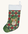 Hand-illustrated Corgi Christmas Poinsettias Holiday Stocking