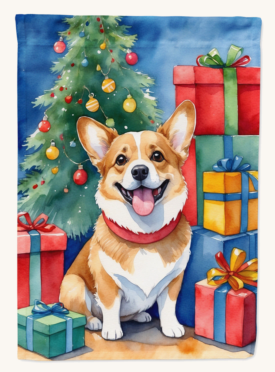 Hand-illustrated Corgi Christmas Reindeer House Flag
