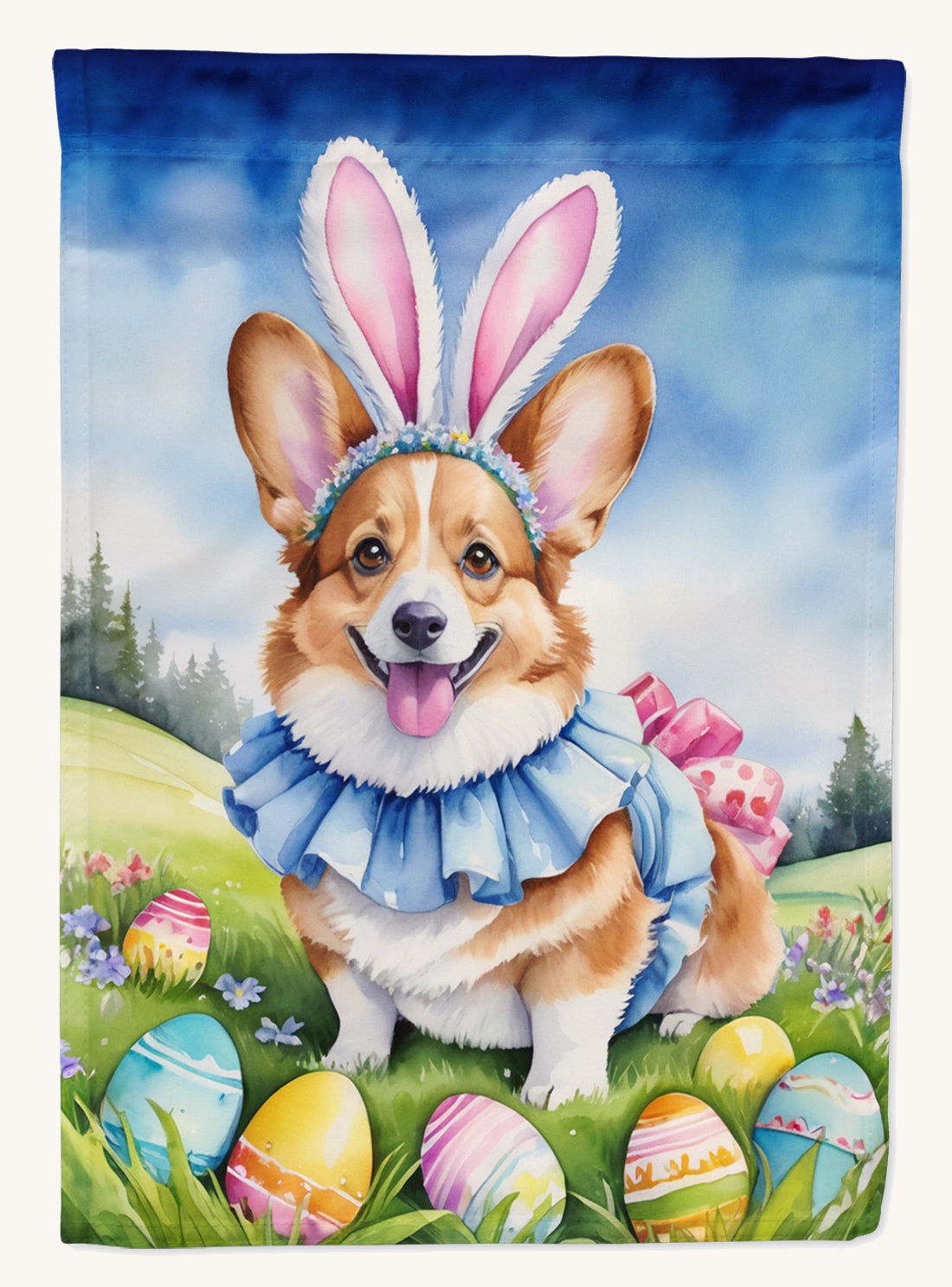 Hand-illustrated Corgi Easter Egg Hunt Garden Flag