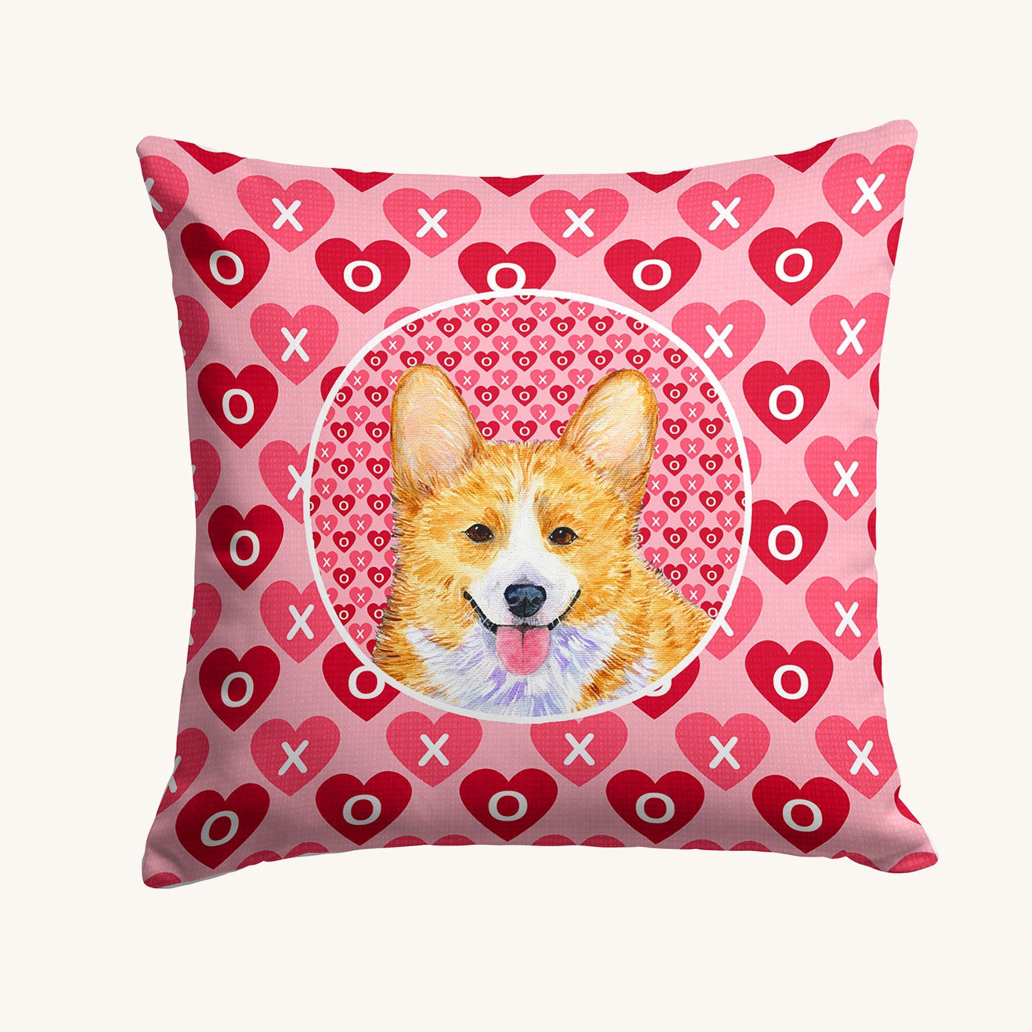 Hand-illustrated Corgi Hearts Valentine Throw Pillow
