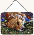 Hand-illustrated Corgi Pastel Butterfly Aluminum Sign