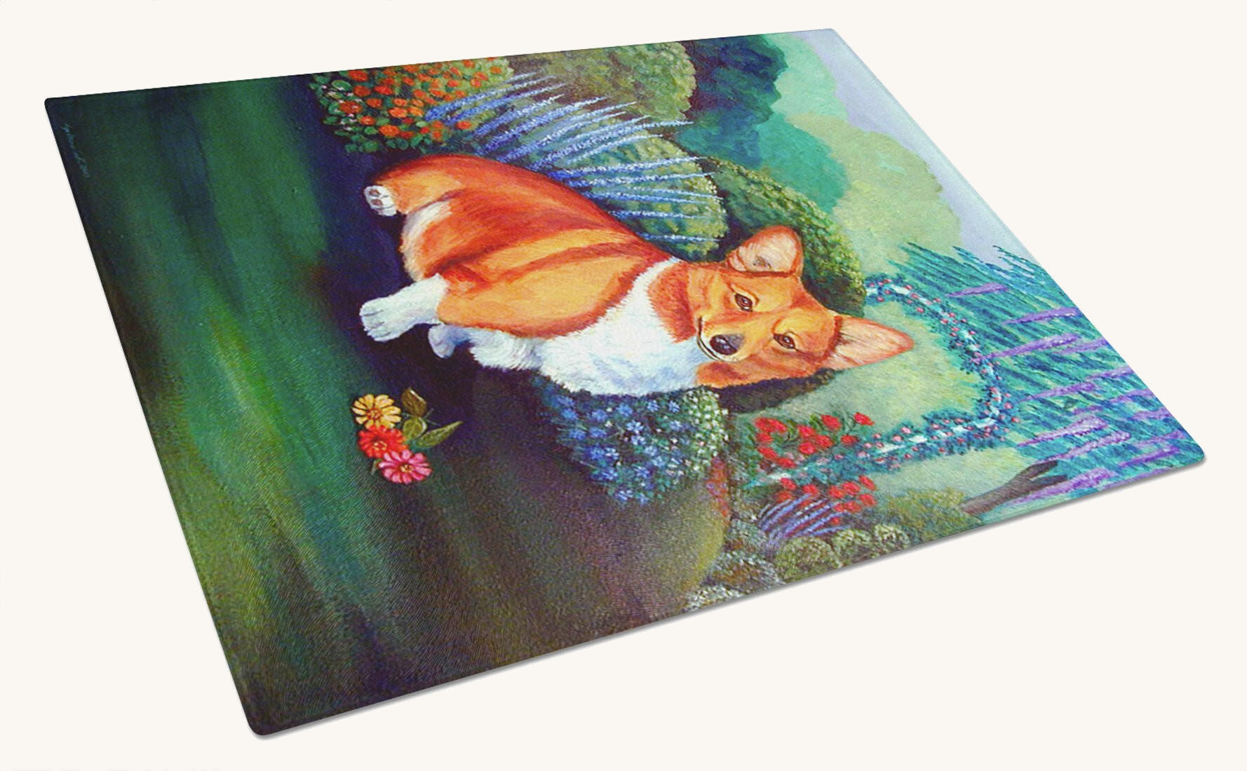 Hand-illustrated Corgi Portrait Glass Cutting Board