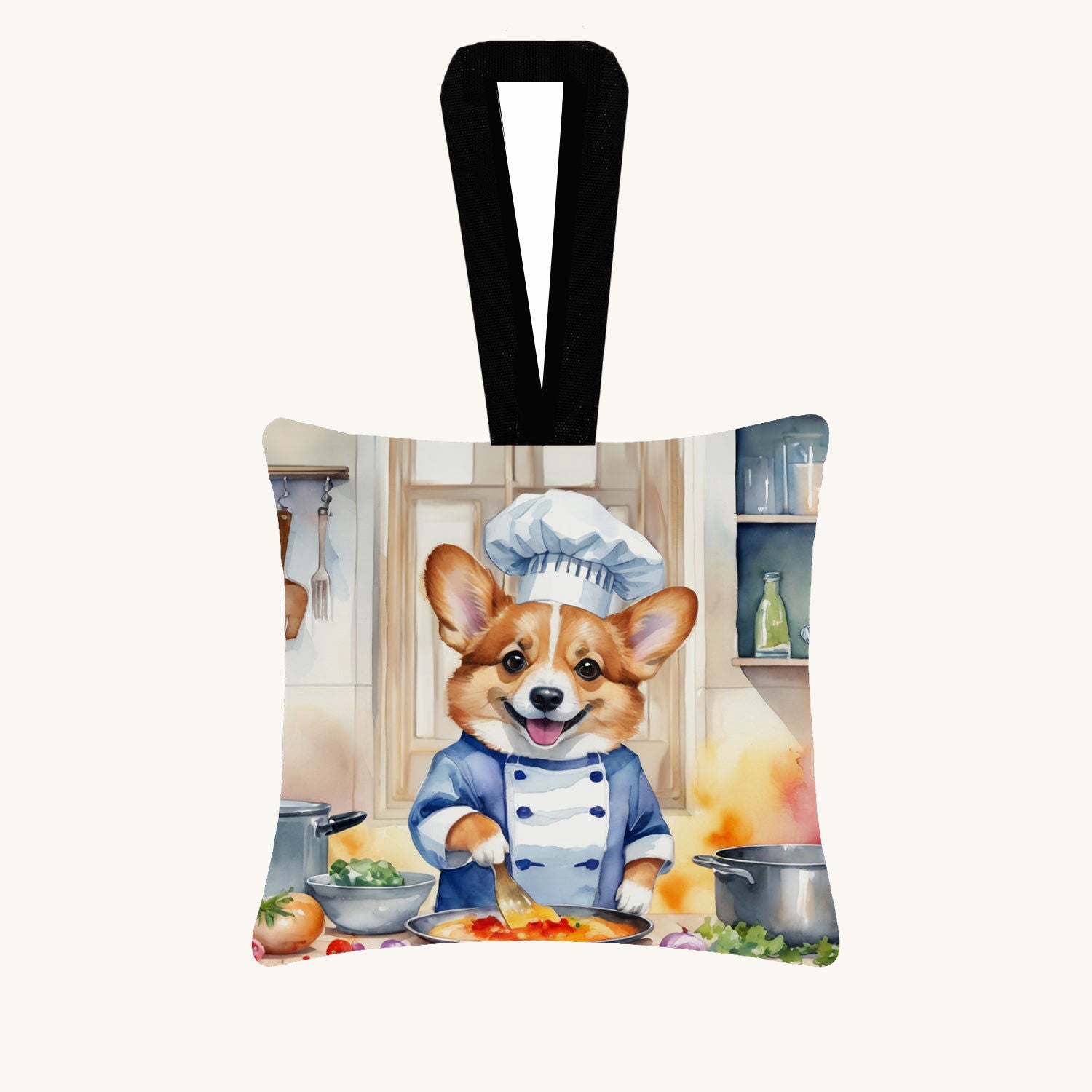 Hand-illustrated Corgi The Chef Fabric Ornament