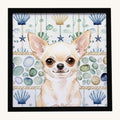 Hand-illustrated Cream Chihuahua Coastal Sea Glass Framed Metal Print
