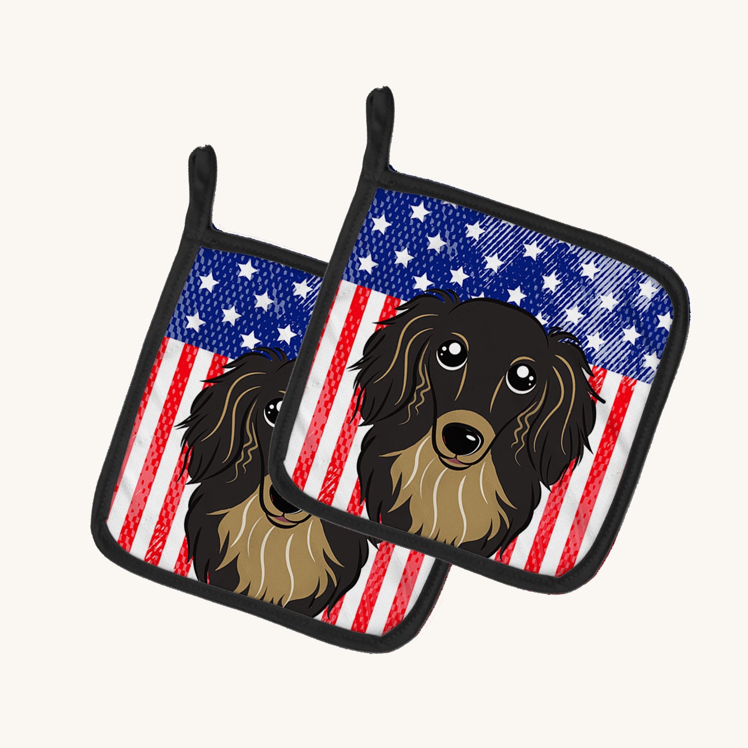 Hand-illustrated Dachshund American Flag Pot Holders
