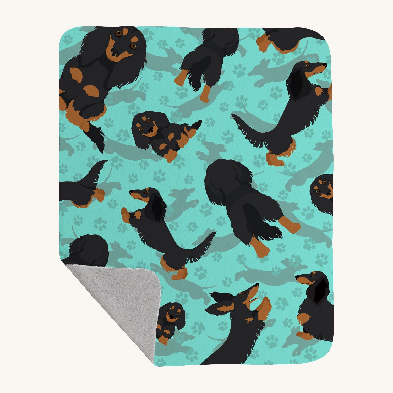 Hand-illustrated Dachshund Black and Tan Quilted Blanket