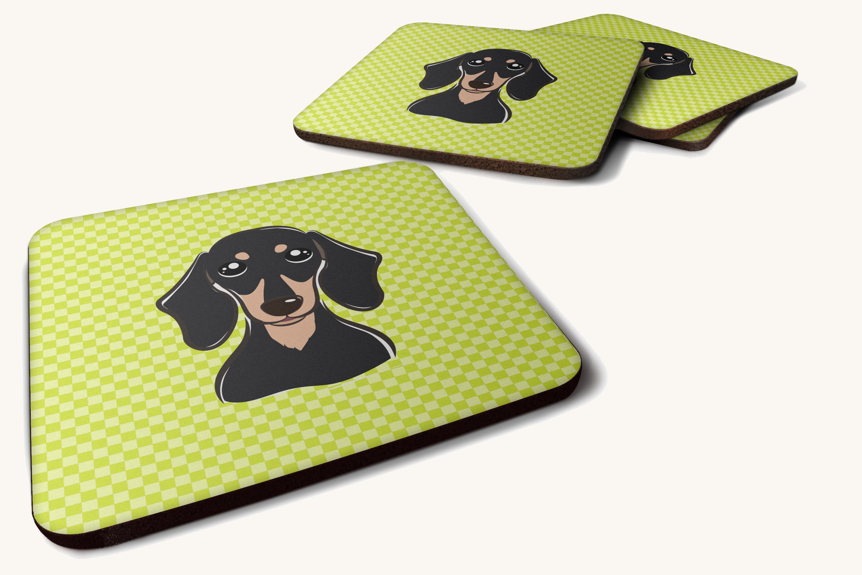 Hand-illustrated Dachshund Checkerboard Coaster Set