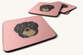 Hand-illustrated Dachshund Checkerboard Pink Coaster Set