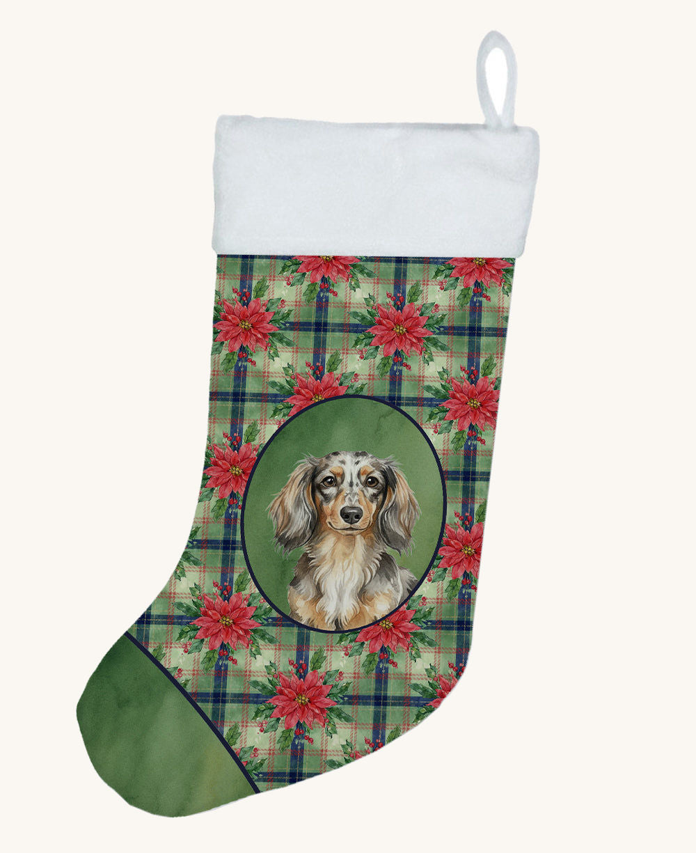 Hand-illustrated Dachshund Christmas Poinsettias Stocking