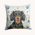 Hand-illustrated Dachshund Coastal Sea Glass Throw Pillow