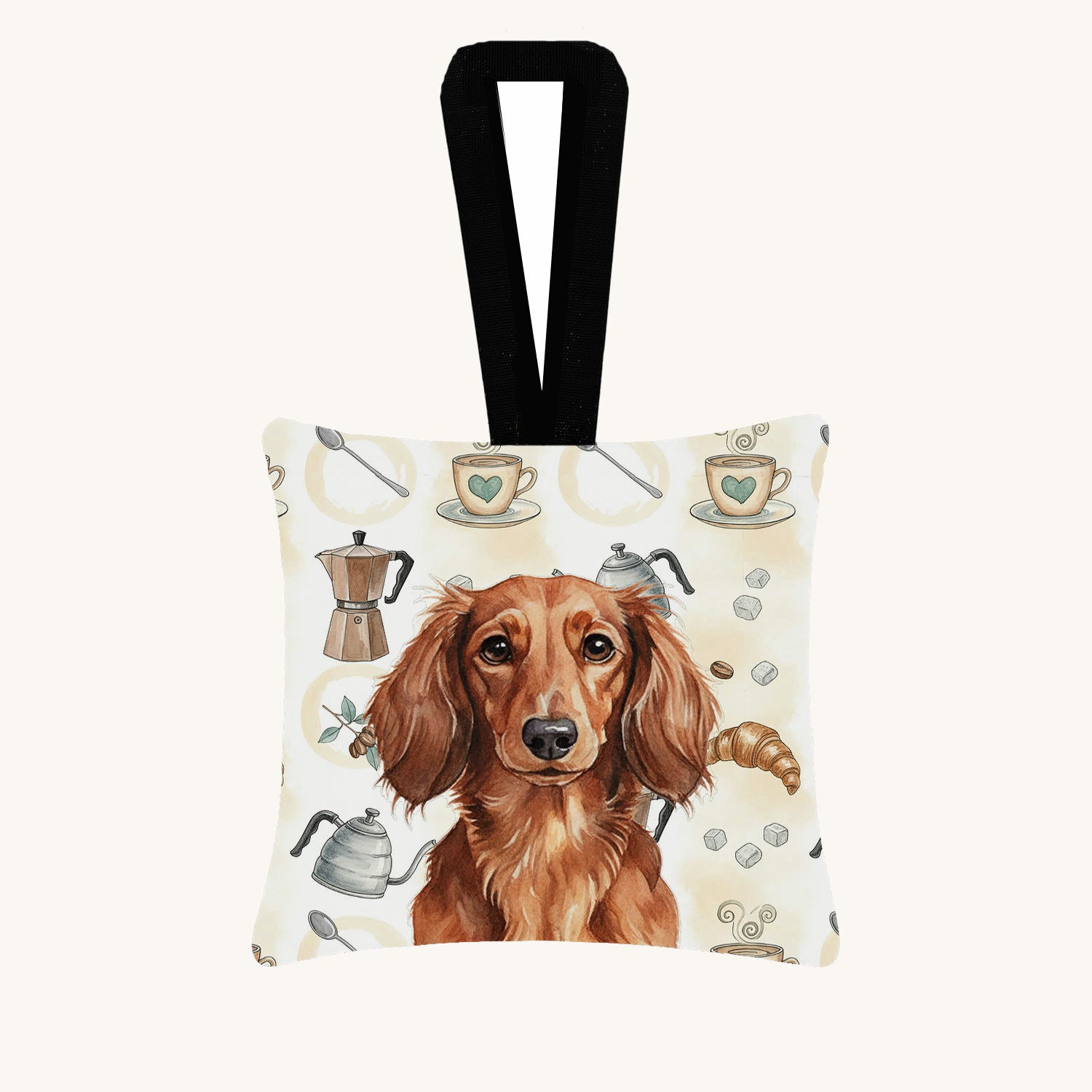 Hand-illustrated Dachshund Coffee Bar Hanging Fabric Ornament