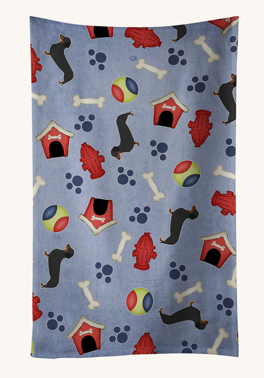 Hand-illustrated Dachshund Dog House Kitchen Towel