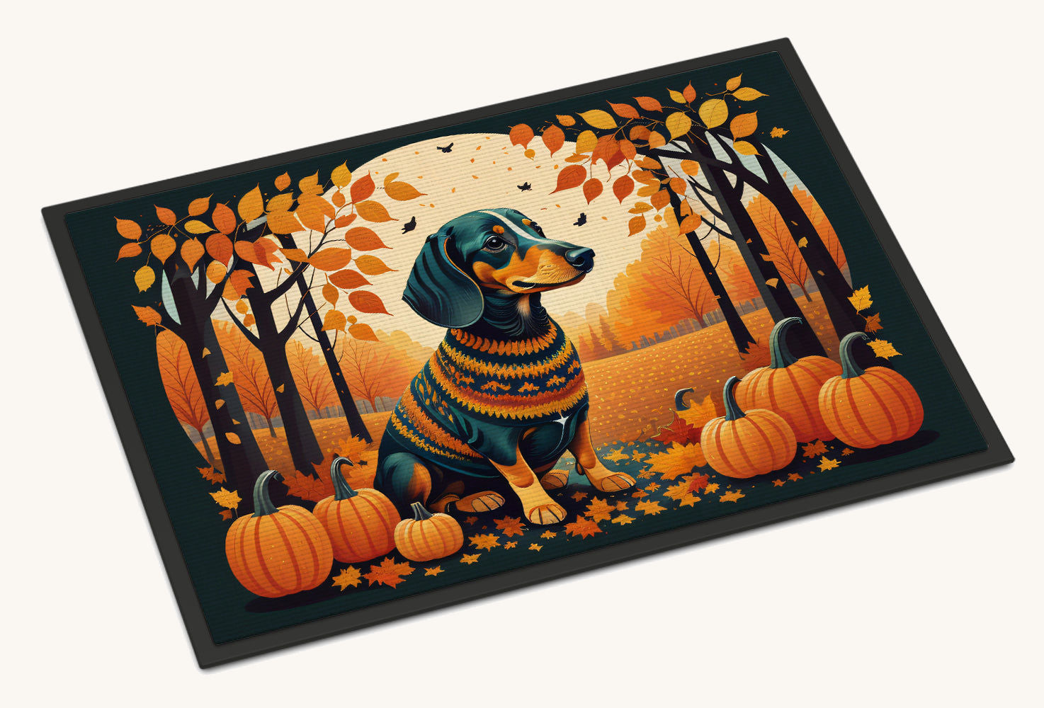 Hand-illustrated Dachshund Fall Indoor Outdoor Mat