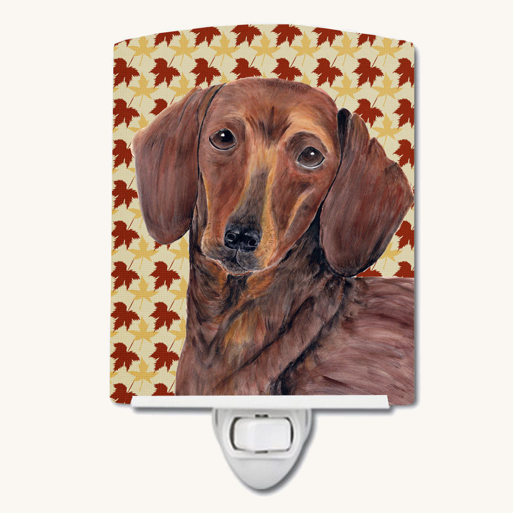 Hand-illustrated Dachshund Fall Leaves Ceramic Night Light