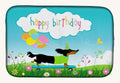 Hand-illustrated Dachshund Happy Birthday Dish Drying Mat