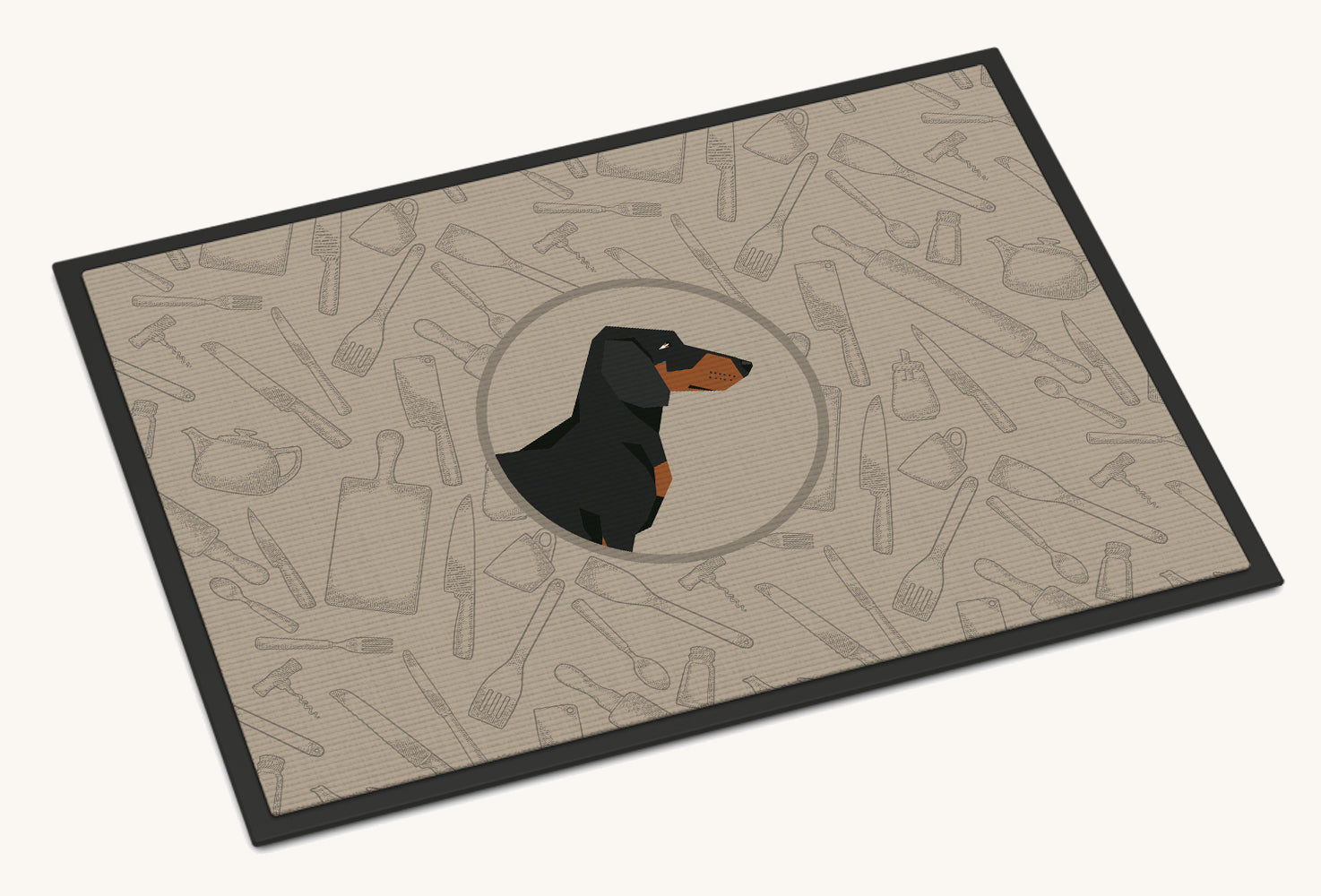 Hand-illustrated Dachshund in the Kitchen Doormat