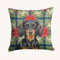 Hand-illustrated Dachshund Poinsettias Christmas Throw Pillow