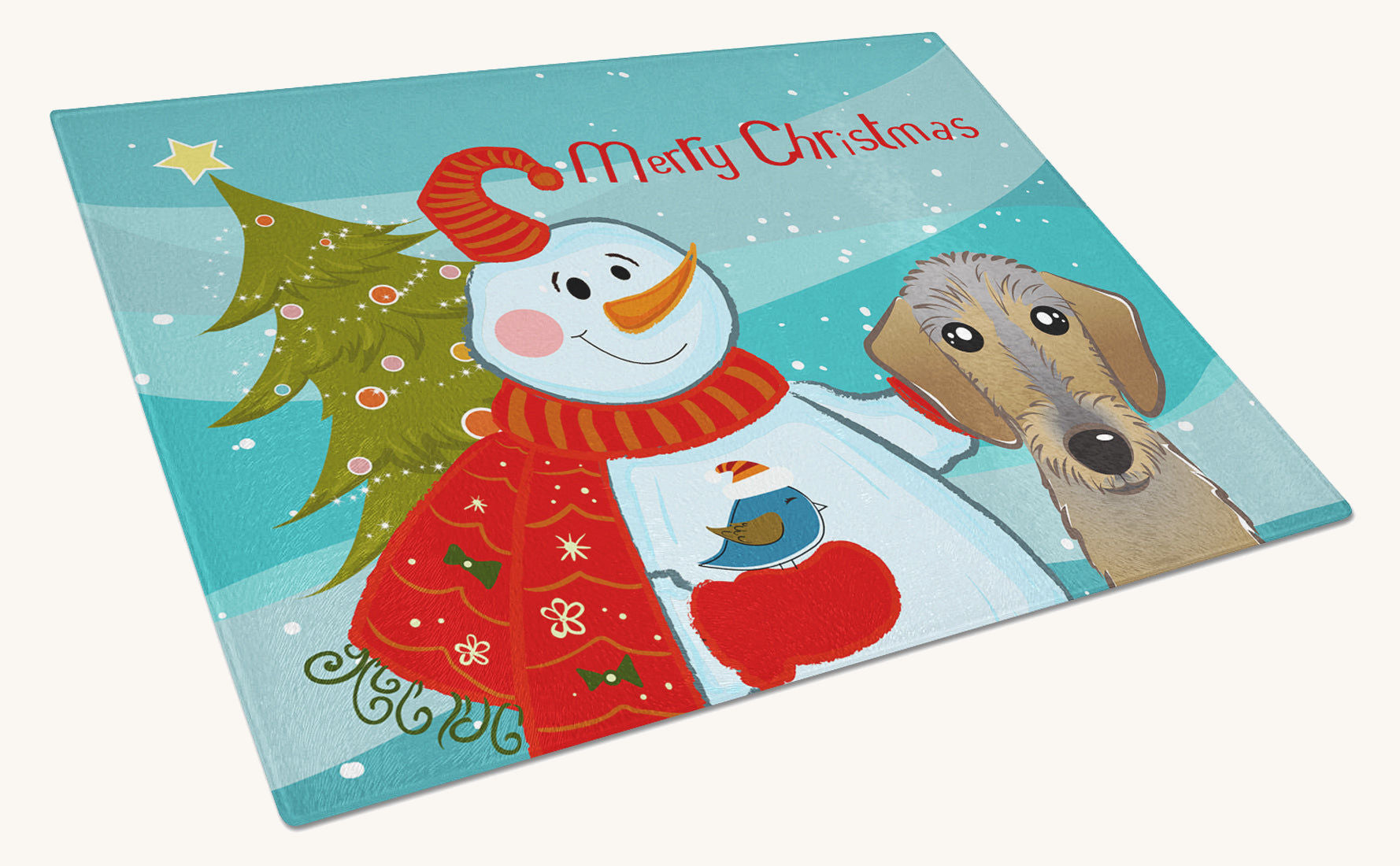 Hand-illustrated Dachshund Snowman Glass Cutting Board