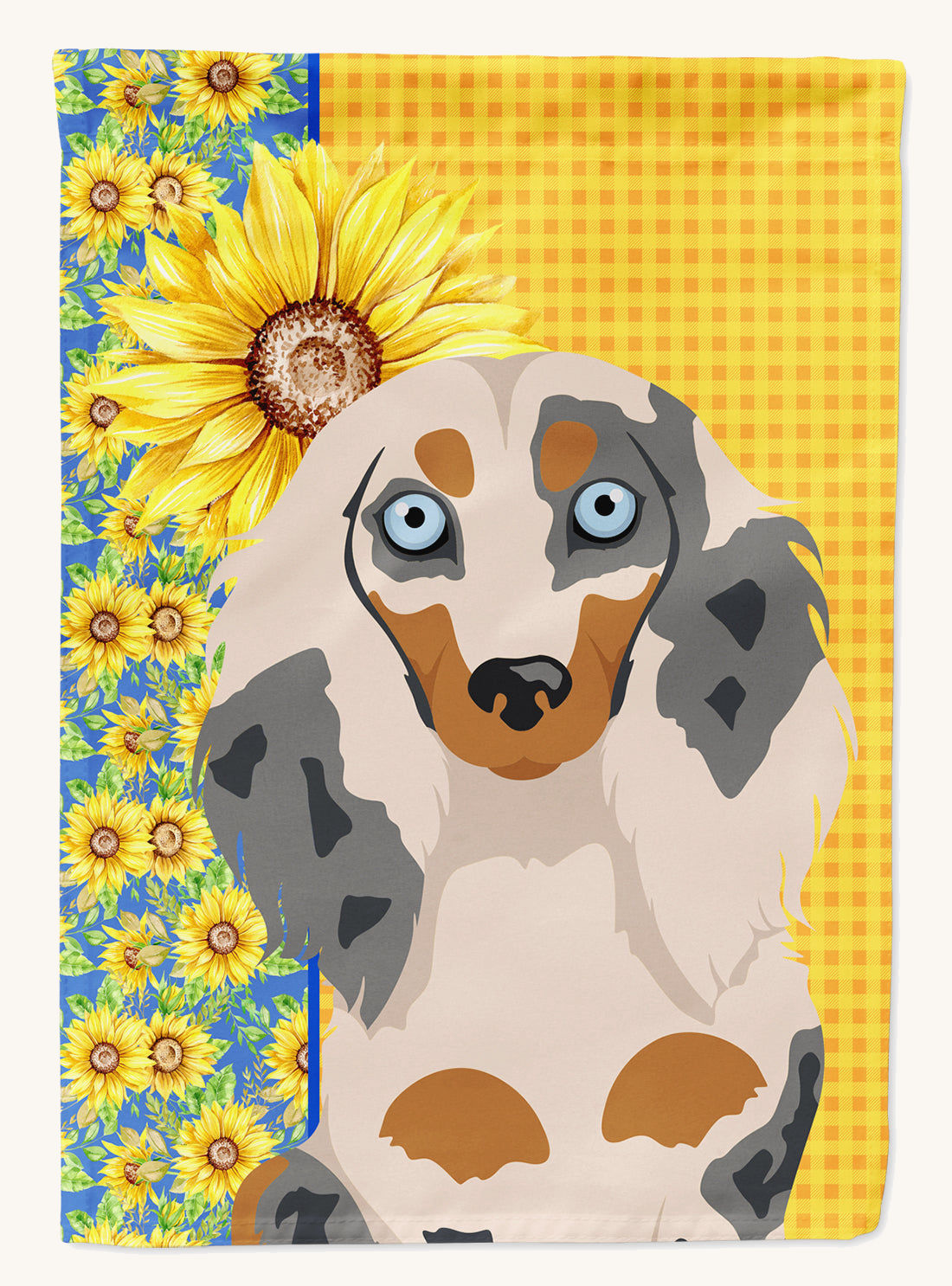 Hand-illustrated Dachshund Summer Sunflowers House Flag