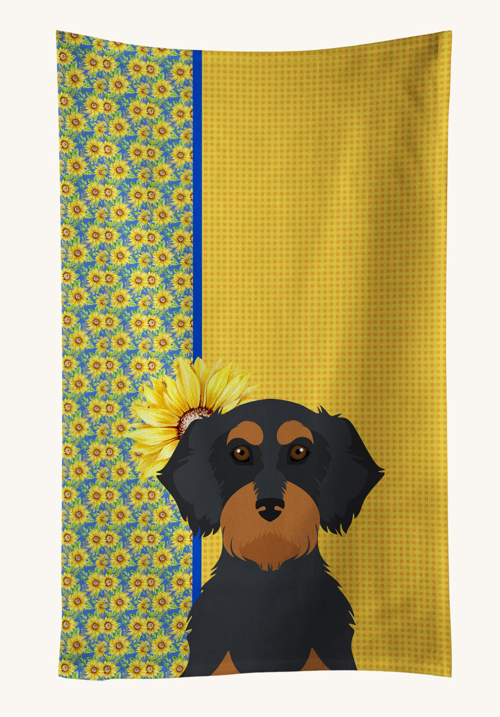 Hand-illustrated Dachshund Summer Sunflowers Kitchen Towel