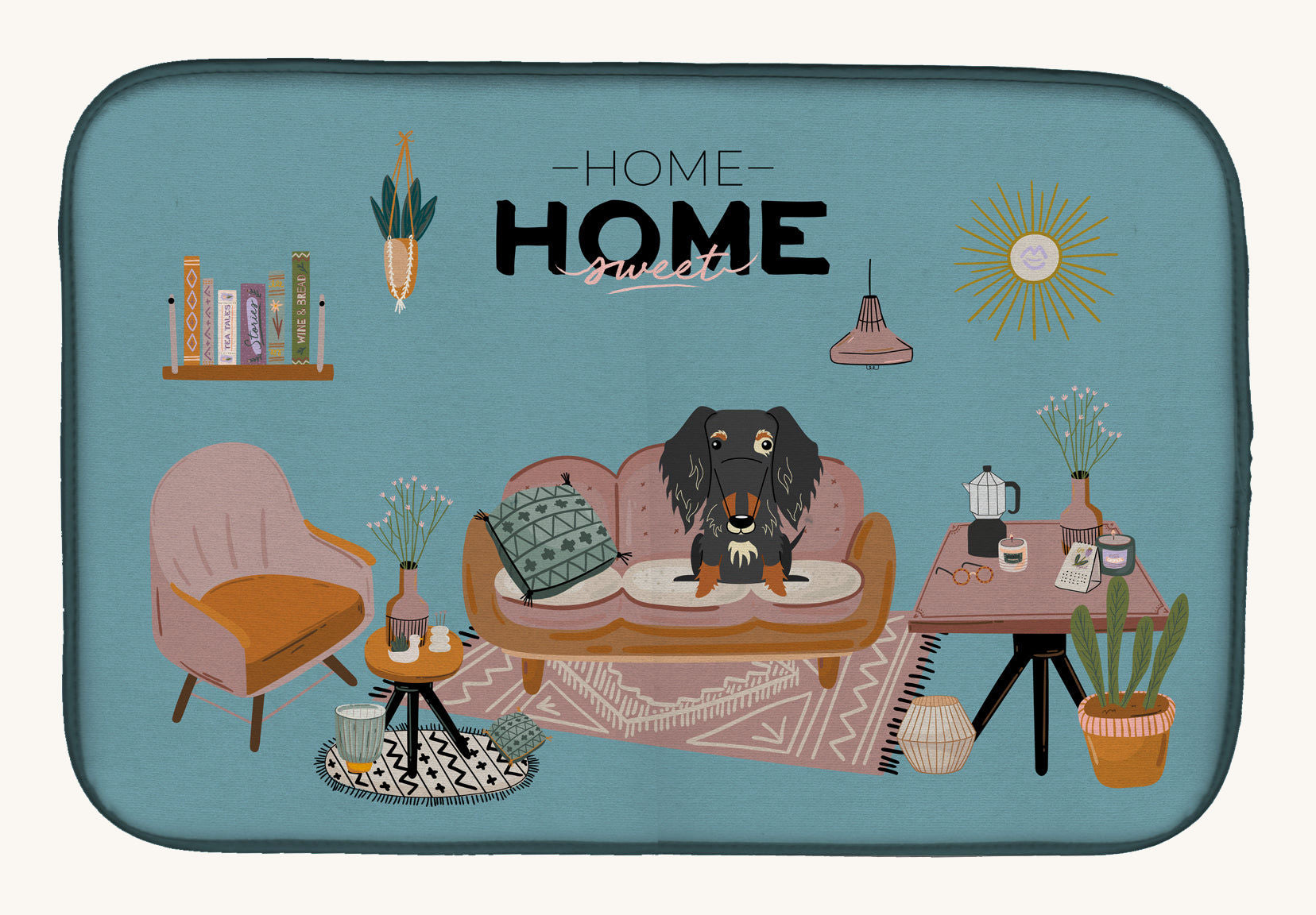 Hand-illustrated Dachshund Sweet Home Dish Drying Mat