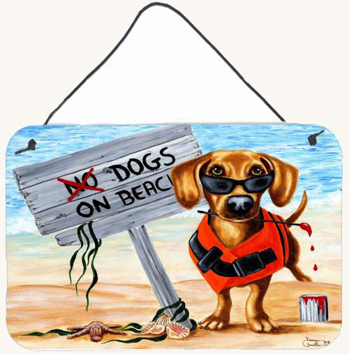 Hand-illustrated Dachshund The Dog Beach Aluminum Sign