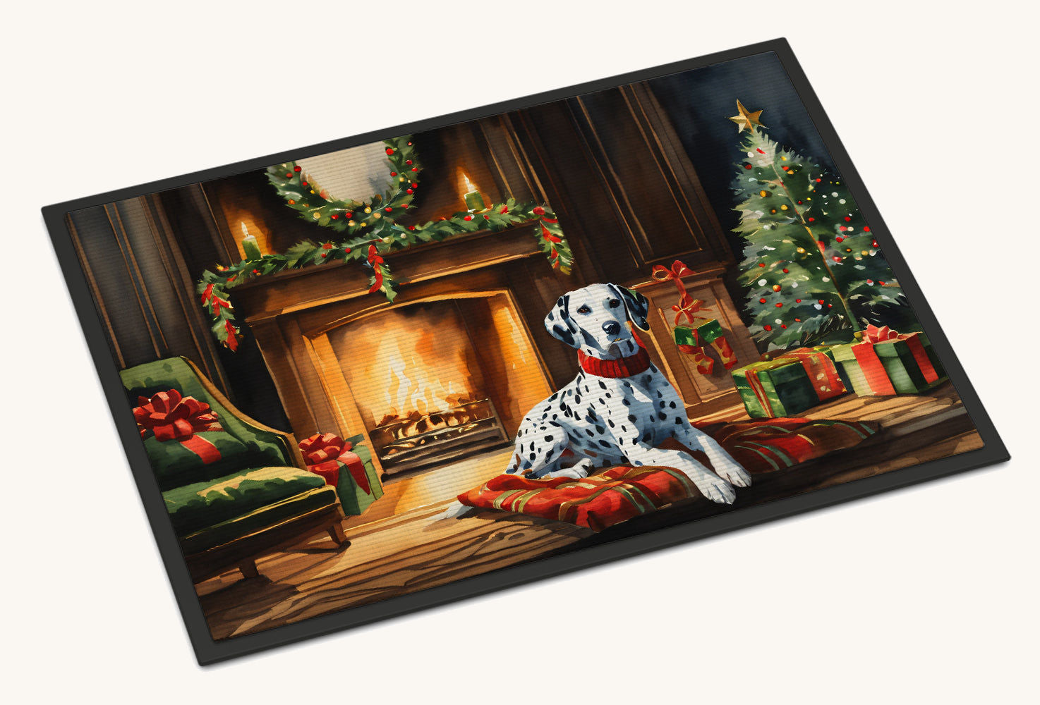 Hand-illustrated Dalmatian Cozy Christmas Doormat