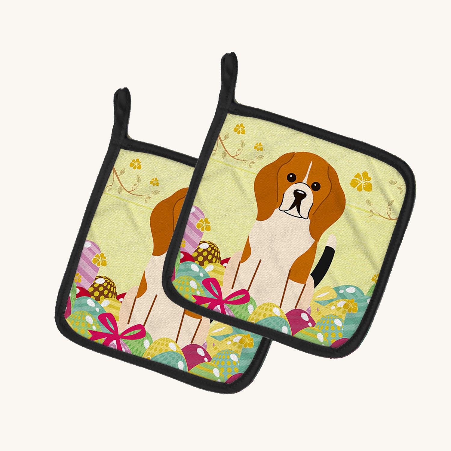 Hand-illustrated Easter Eggs Beagle Tricolor Pot Holders