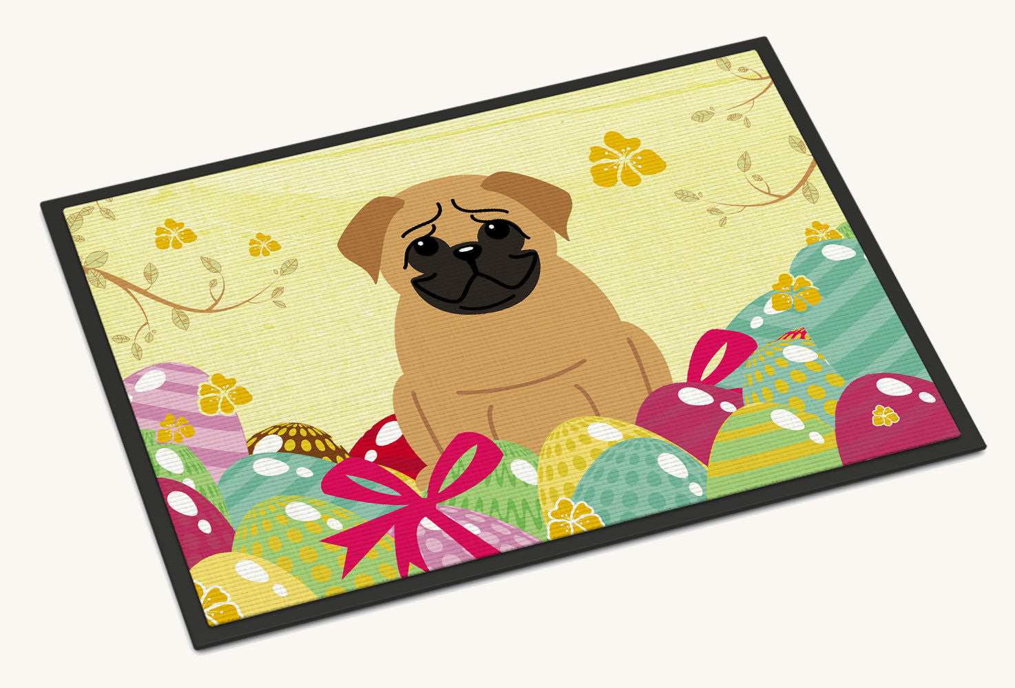 Hand-illustrated Easter Eggs Pug Brown Doormat