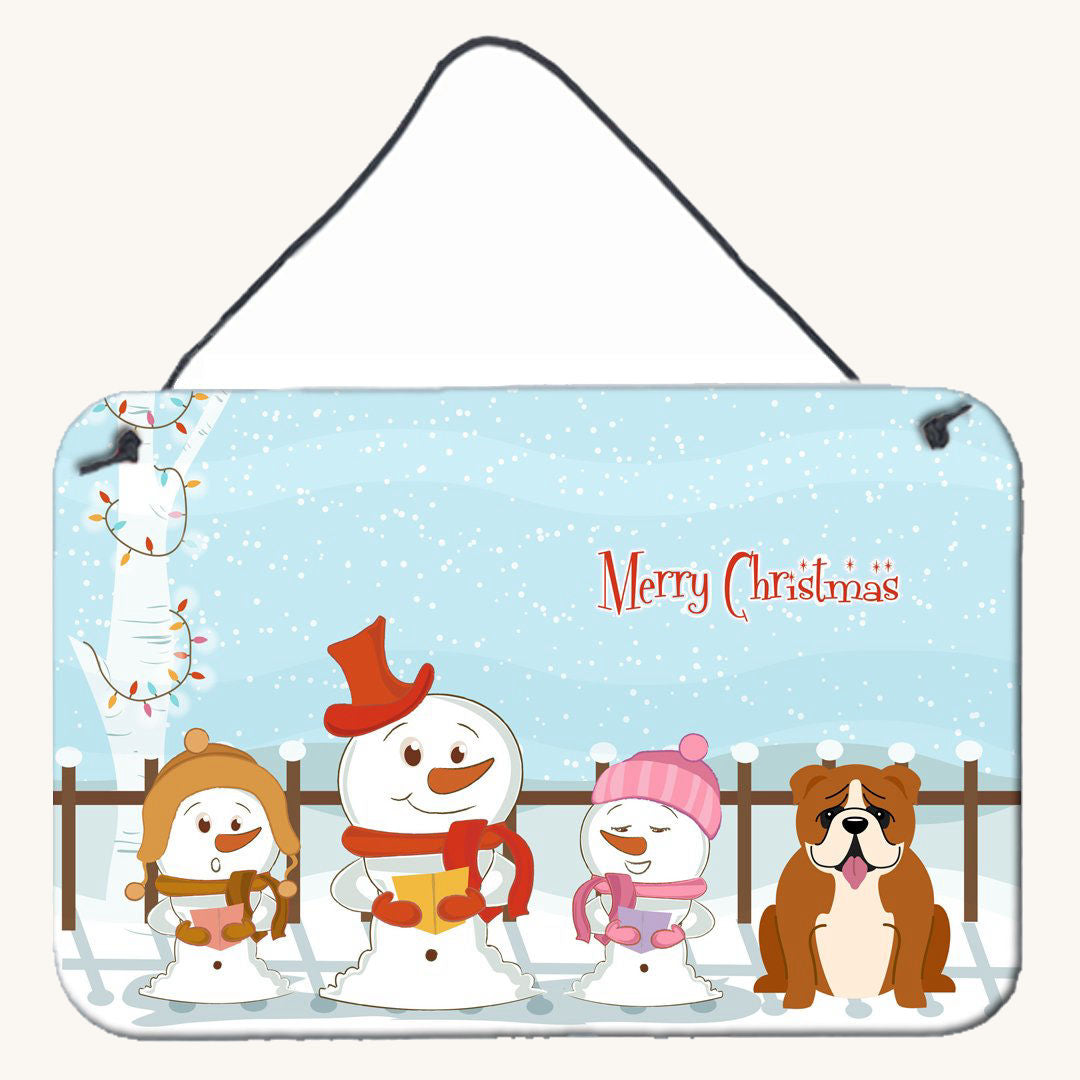 Hand-illustrated English Bulldog Christmas Carolers Aluminum Sign