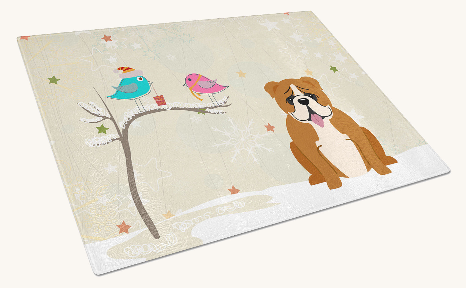 Hand-illustrated English Bulldog Christmas Presents Glass Cutting Board