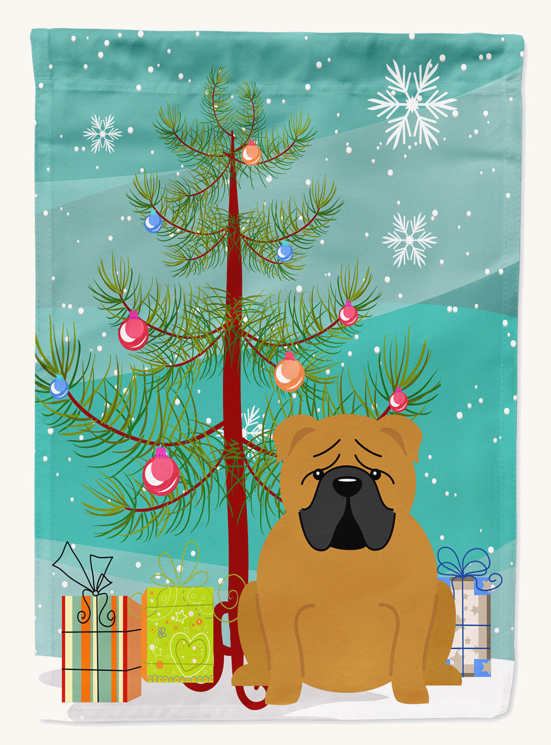 Hand-illustrated English Bulldog Christmas Tree Garden Flag