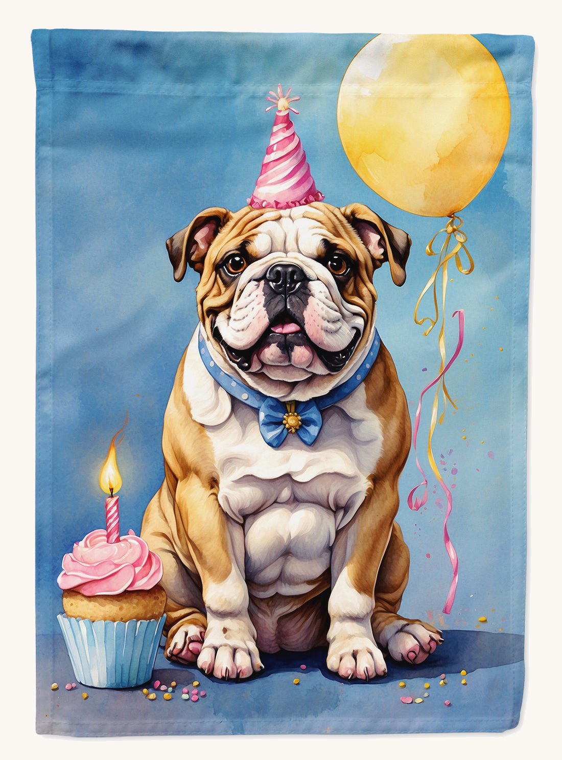 Hand-illustrated English Bulldog Happy Birthday House Flag