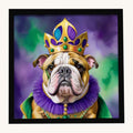 Hand-illustrated English Bulldog Mardi Gras Framed Metal Print