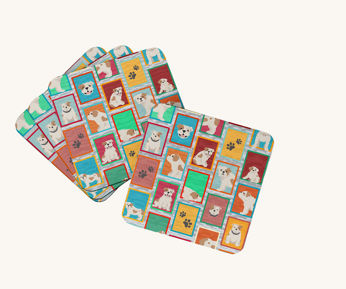 Hand-illustrated English Bulldog Piebald Foam Coasters Set