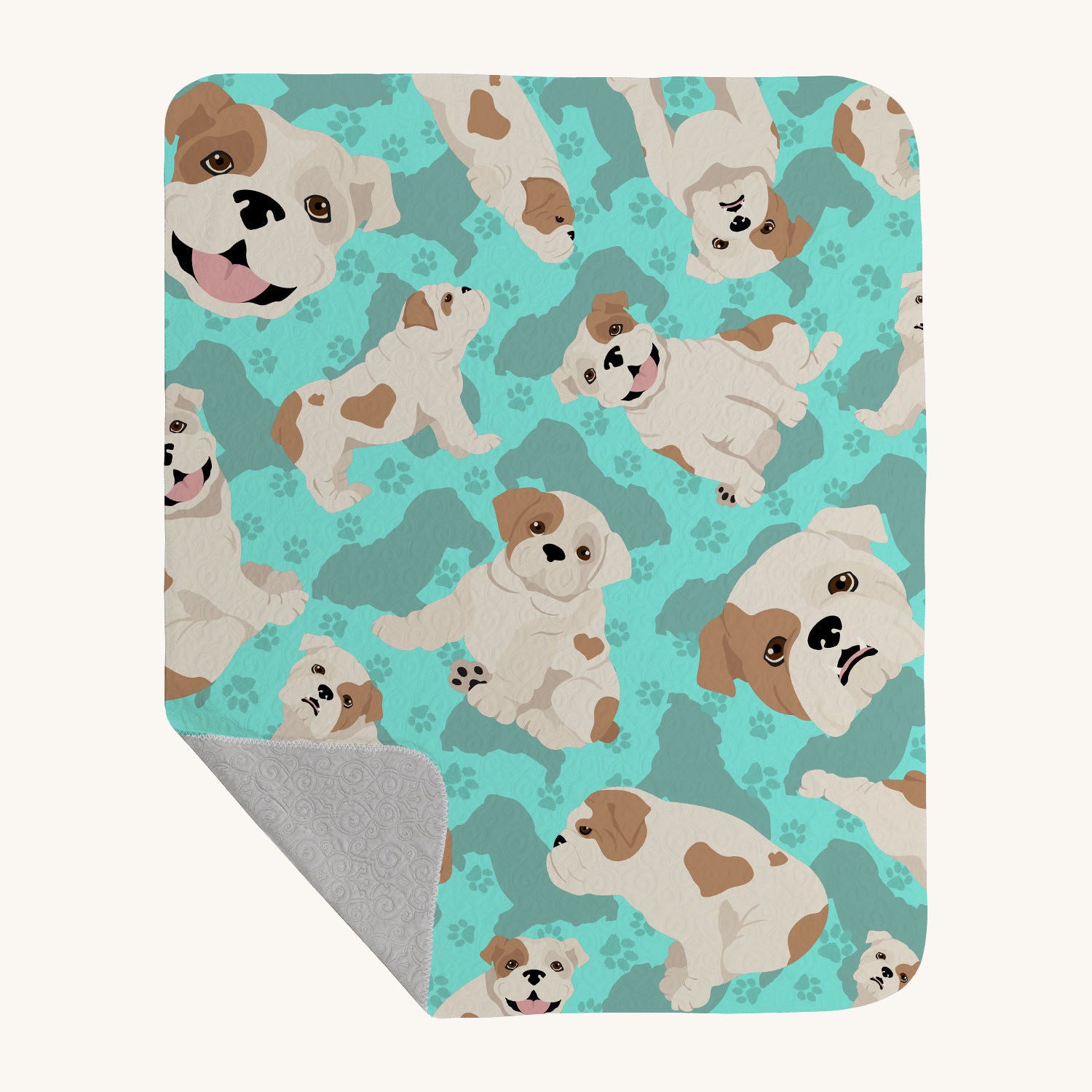Hand-illustrated English Bulldog Piebald Quilted Blanket