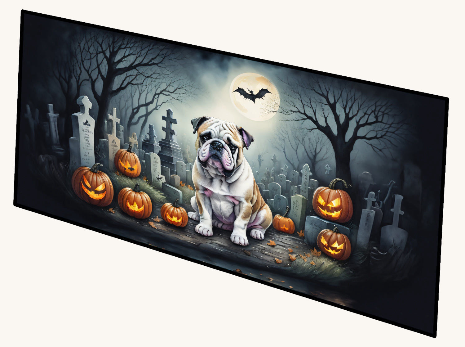 Hand-illustrated English Bulldog Spooky Halloween Runner Mat