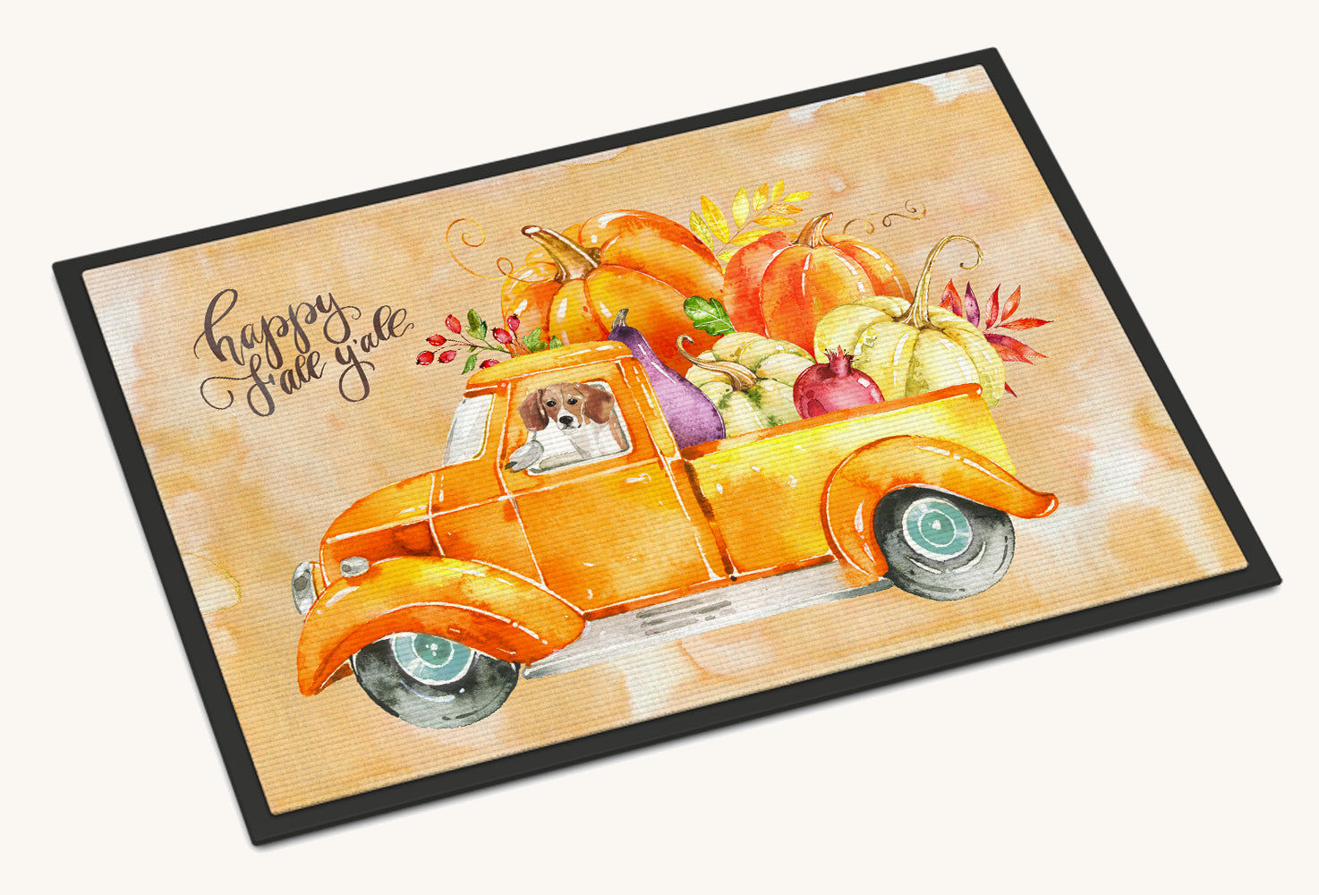 Hand-illustrated Fall Harvest Beagle Doormat