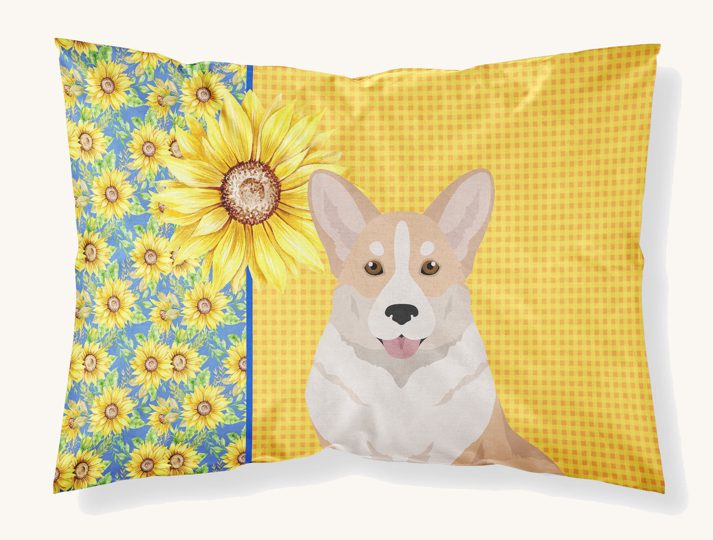 Hand-illustrated Fawn Cardigan Corgi Summer Sunflowers Pillowcase