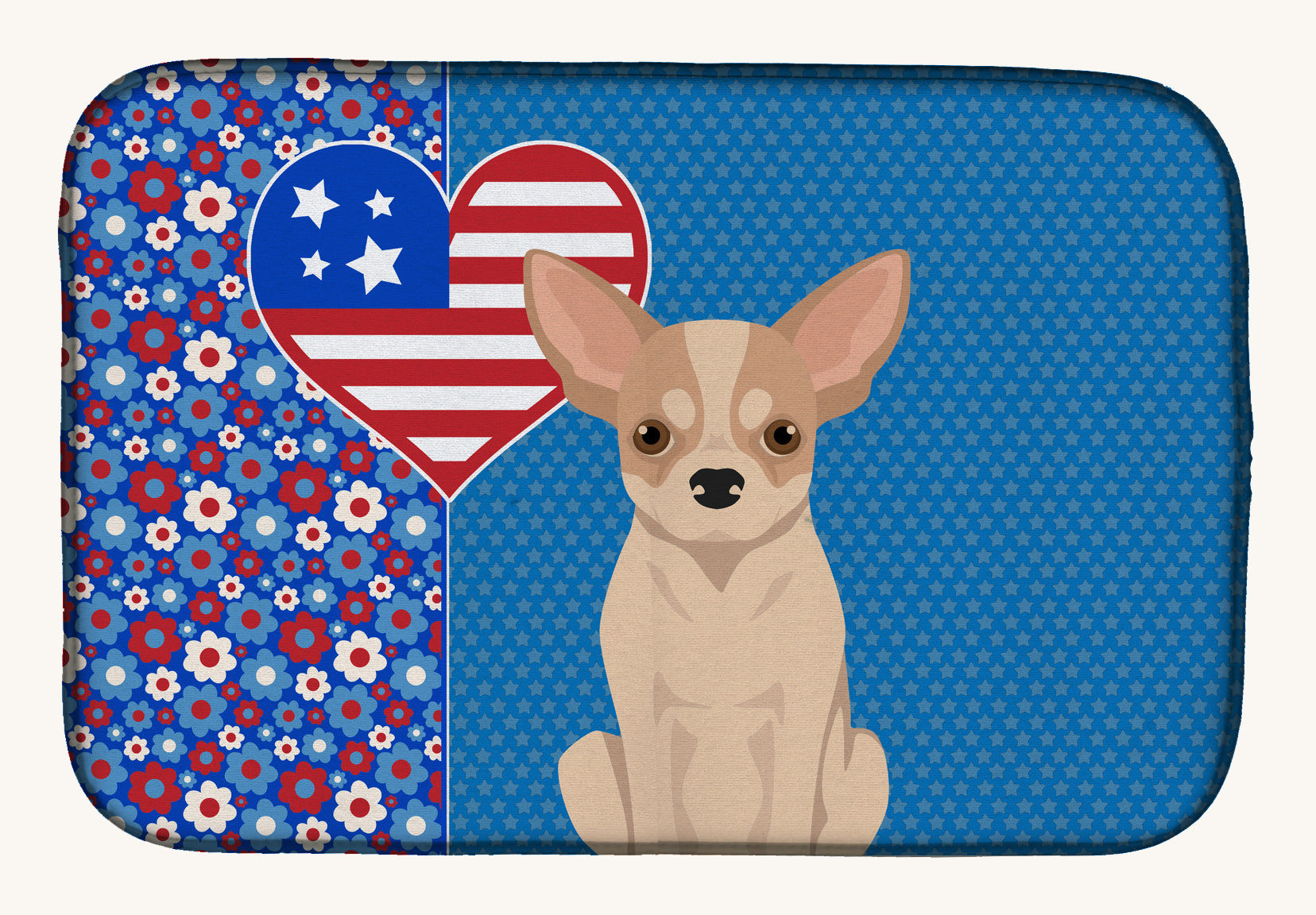 Hand-illustrated Fawn Chihuahua American Flag Dish Drying Mat