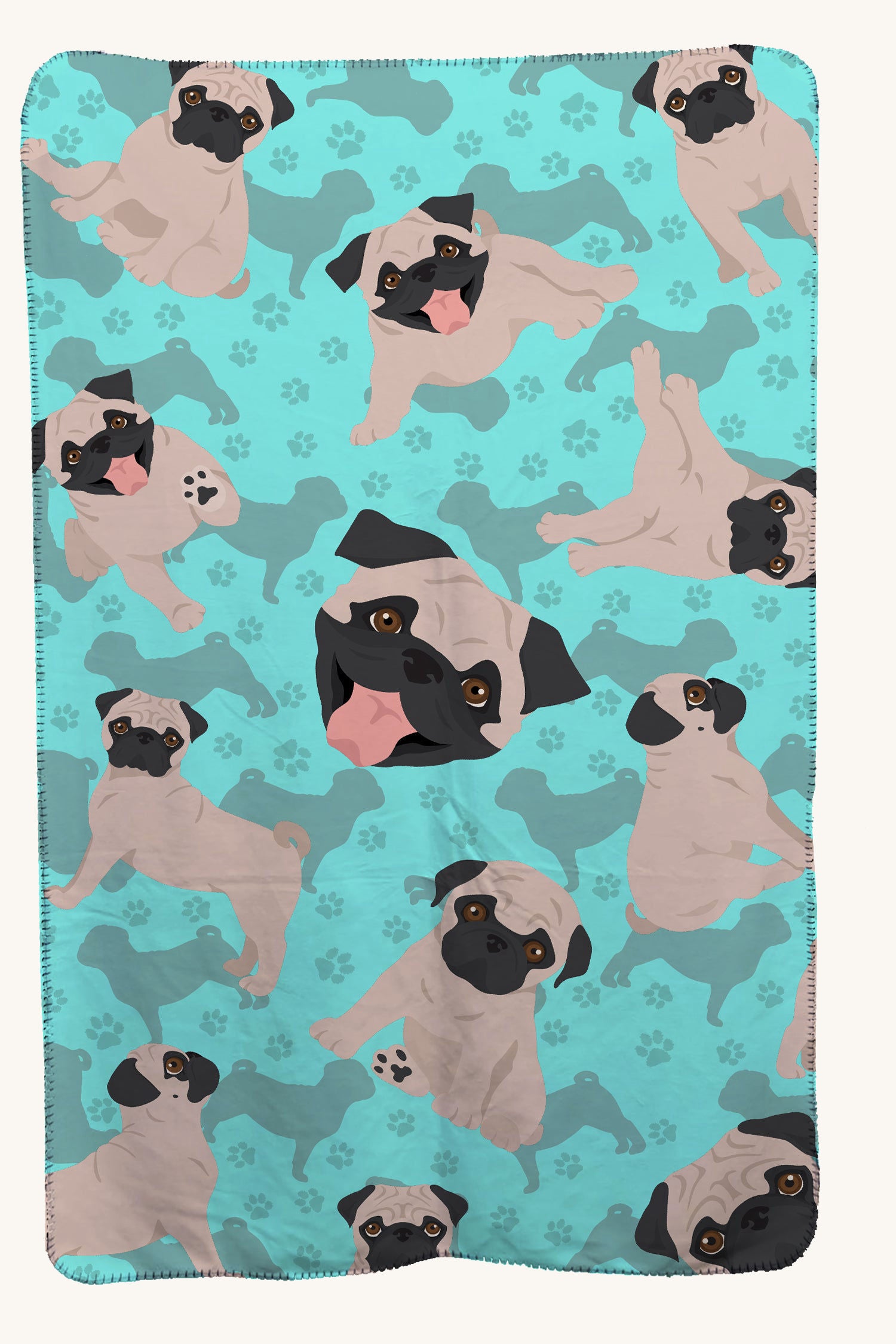 Hand-illustrated Fawn Pug Soft Travel Blanket with Bag