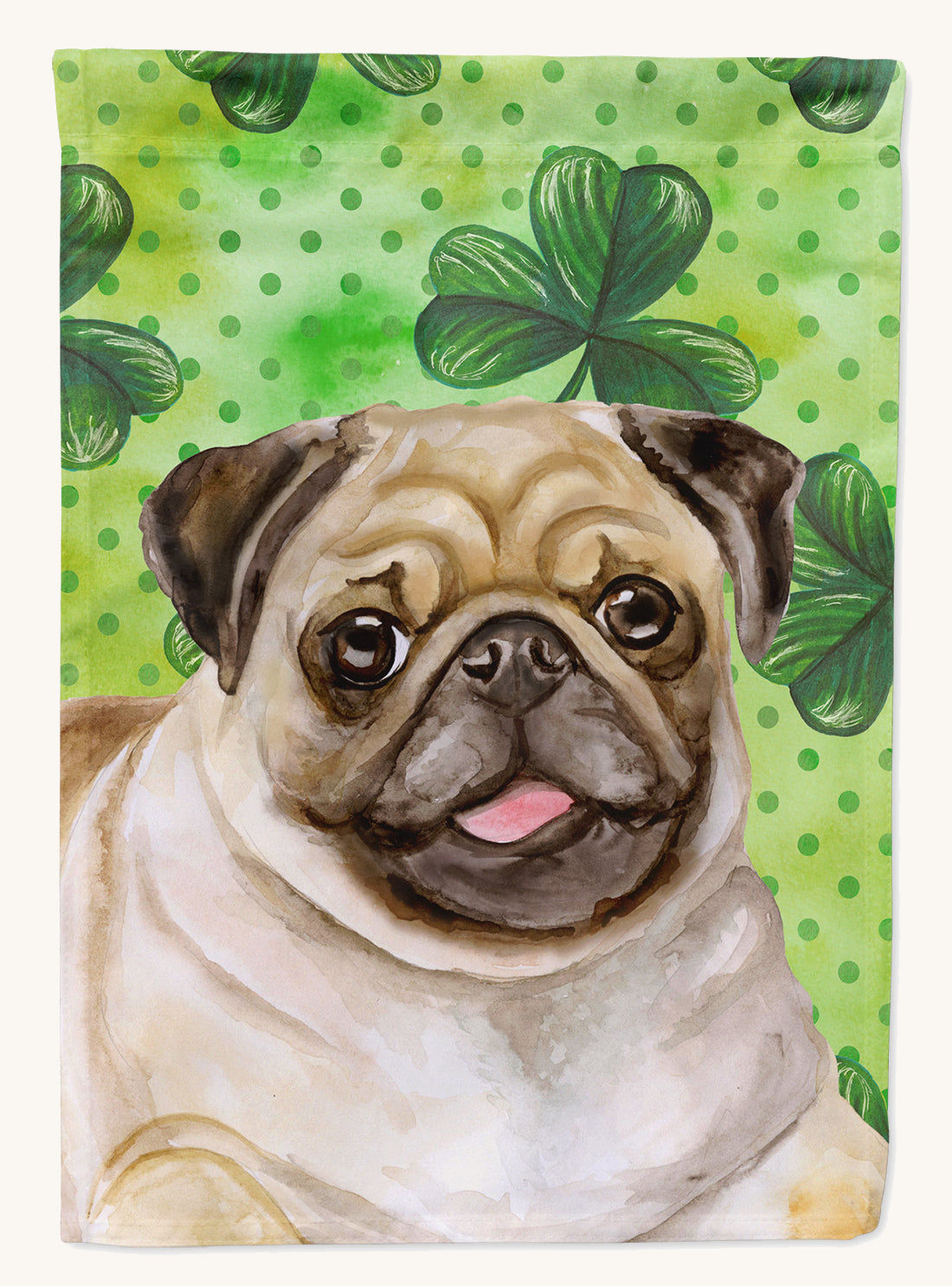 Hand-illustrated Fawn Pug St Patrick's Garden Flag