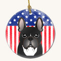 Hand-illustrated French Bulldog American Flag Ceramic Ornament